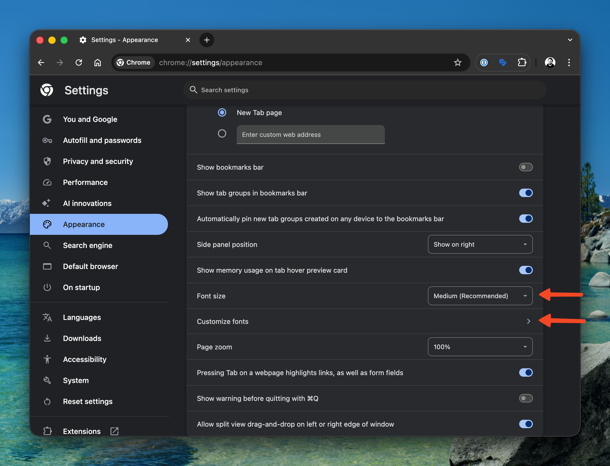 Agrandir le texte dans Chrome