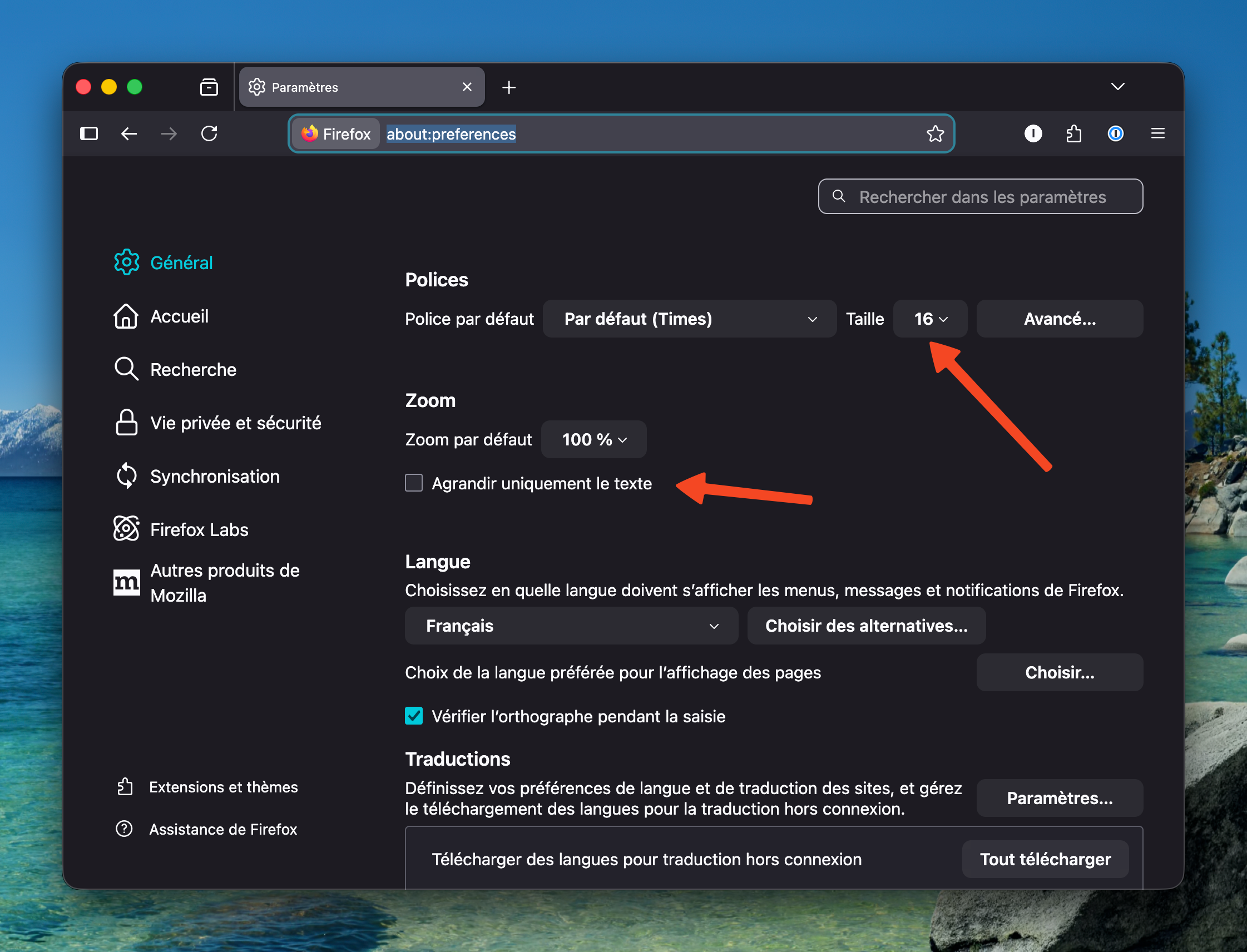Agrandir le texte dans Firefox